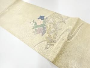 アンティーク　 紗 流水に蛇籠・桔梗模様刺繍袋帯（材料）